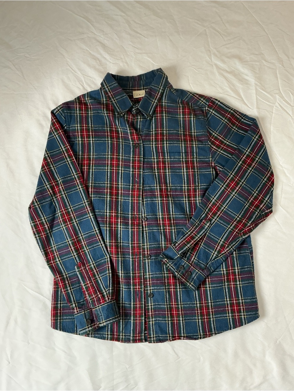 LL Bean Classic Scotch Plaid Flannel Button Down Medium Reg